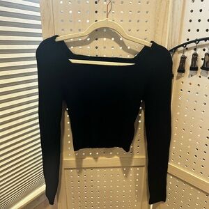 Black Square Neck Ribbed Knit Sweater Top | Size S | Never Worn
